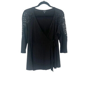 Torrid Black Faux Wrap Surplice Top with Lace Sleeves Women's Plus Size 0X